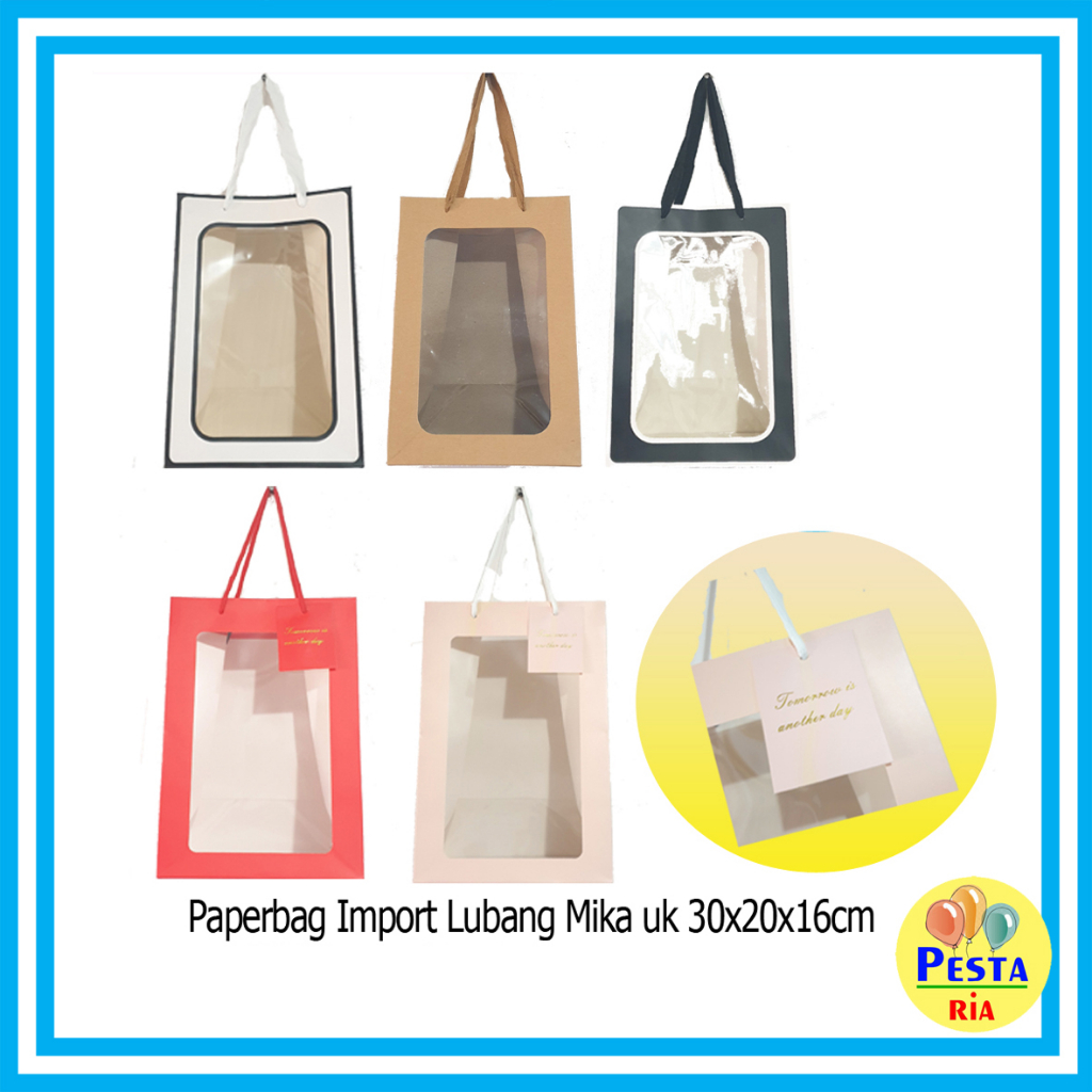 

Murah!! (1 Pcs) Paperbag Lubang Mika Uk M, paperbag Lubang 30*20*16, goodie bag, paperbag ultah, tas souvenir nikahan