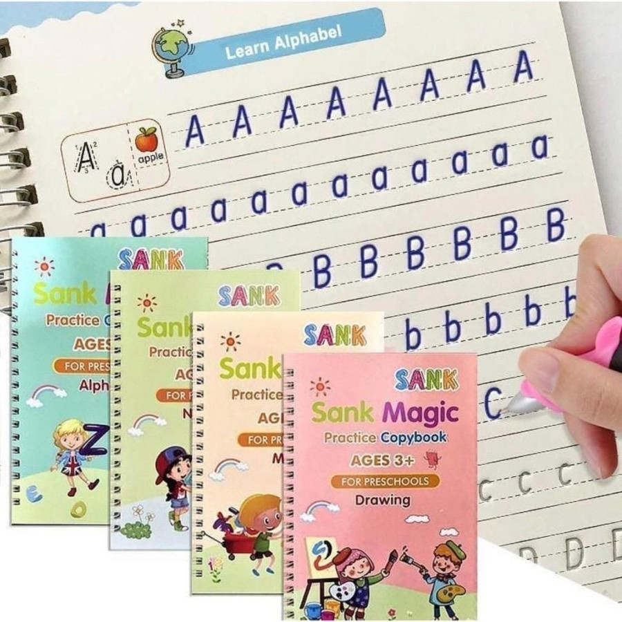 SANK Magic Practice Writing Book 1 SET ISI 4 BUKU + PULPEN/Buku Ajaib Belajar Menulis Menghitung Membaca Anak Anak