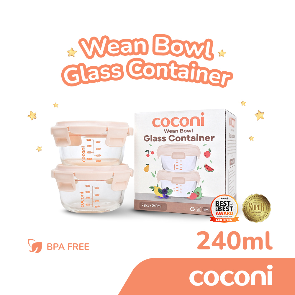 	 COCONI Wean Bowl Glass Container 240ml 2pcs | Wadah Mpasi Kaca | Kontainer Kaca Mpasi | Baby Food Container | Kontainer MPASI | Mangkuk MPASI	