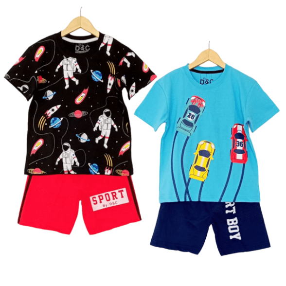 Setelan Anak Laki / Baju Anak / Baju Murah 2-10 Thn D&C / Astronout Hitam / Mobil Biru Celana Boxer