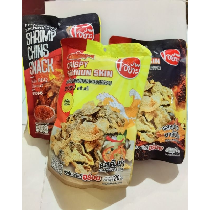 Oyua Snack Crispy Salmon Skin Tom Yum Mala Shrimp Chins Snack Mala Udang (halal) Kulit Ikan Salmon