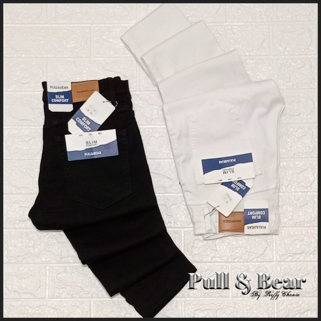 CELANA JEANS PRIA PULL&BEAR SLIMFIT STREETCH SOFT JEANS PENSIL SKINNY P&B PREMIUM HITAM PUTIH