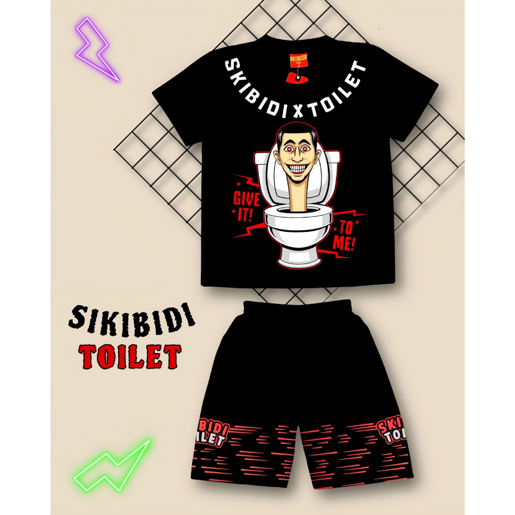 Setelan Anak Baju Skibidi toilet / skibidi kameramen  /tv man/ Toilet Give IT