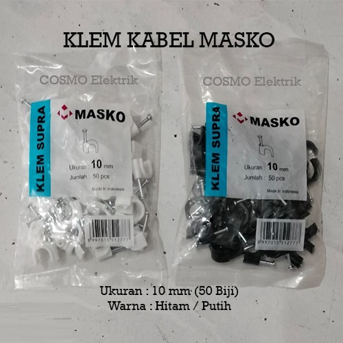 Masko Klem Kabel 10mm / Klip Kabel Paku Beton Isi 50 biji Putih Hitam