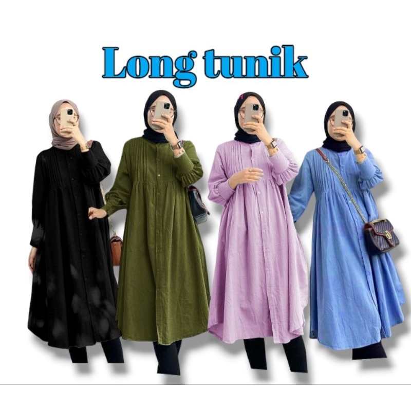 Busana Fashion Hq Wanita Vista Long Tunik Bahan Cotton Linen Premium / Long Tunik Linen Polos Alila 