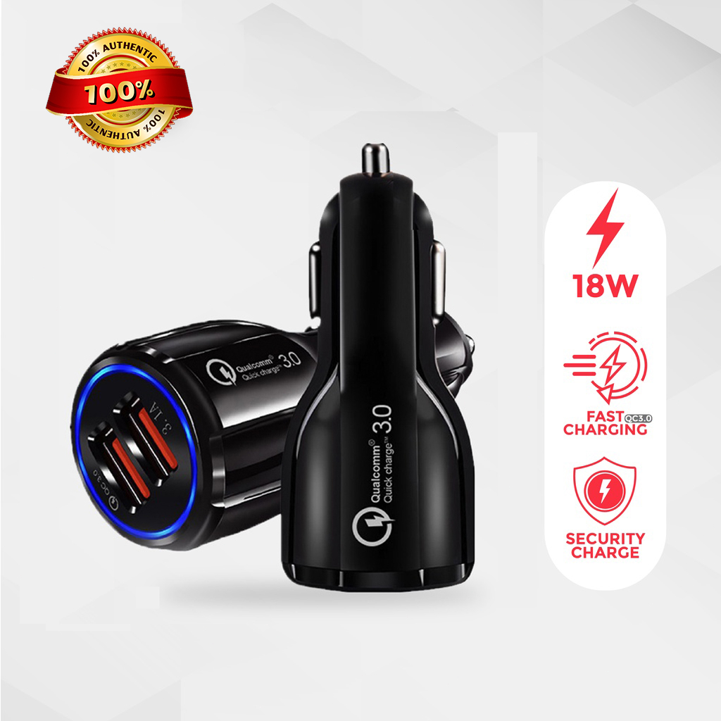 [Dikirim dr jakarta+COD]Qualcomm 3.0 Charger Mobil Quick Car Charger Cas Hp Mobil Motor Fast Charging 2 USB