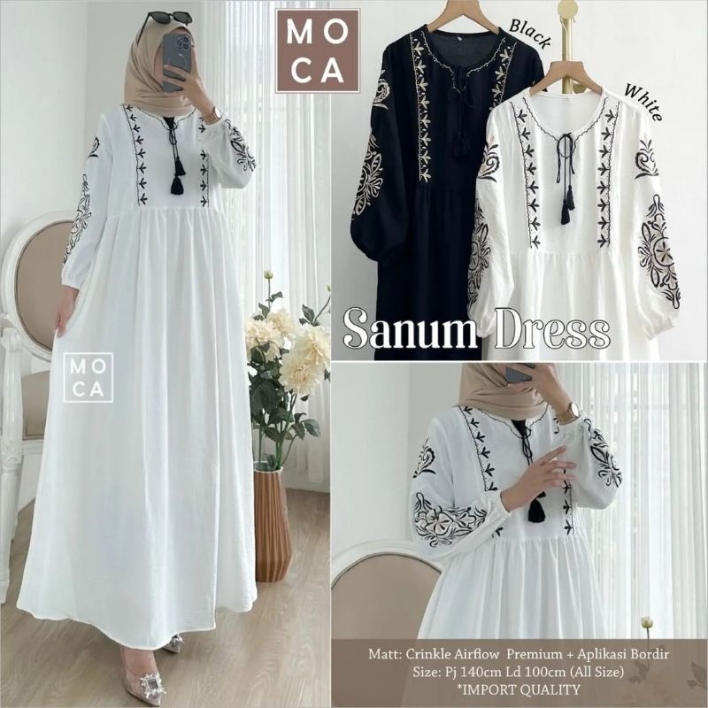 sanum dress putih,gamis modern,baju lebaran haji,gamis putih,Yerrie Maxy dress jumbo