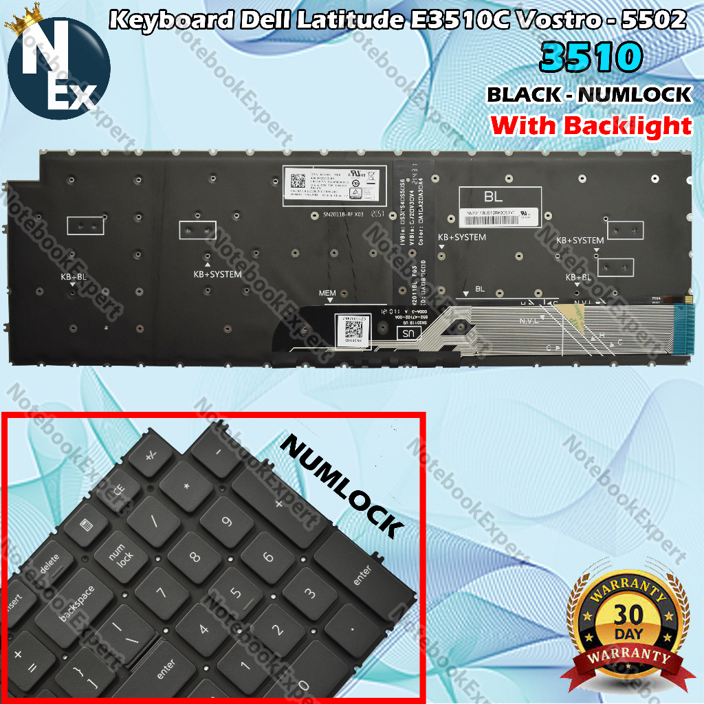 Keyboard Dell Latitude 3510 E3510C. Vostro 5502 With Backlight - Black