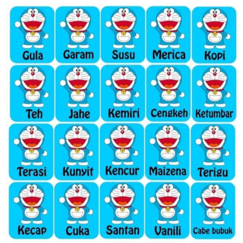 Stiker Bumbu Dapur Motif Doraemon Isi 20pcs Anti Air Dan Minyak