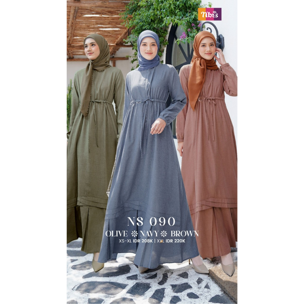 NIBRAS 100% ORI | Gamis Nibras | Dress | Gamis | NS 090 | BROWN | NAVY | OLIVE  Mockupnibras