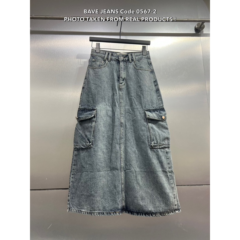 READYSTOCK BAVE 0567-2 DENIM CARGO SKIRT BKK / ROK JEANS CARGO MERK BAVE BKK