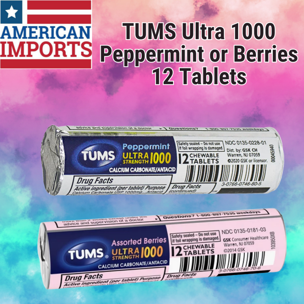 [12 Tablets] Tums Ultra Strength Chewable Antacid Tablets - 1000mg