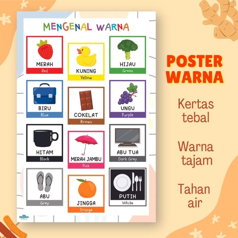 Poster Edukasi Anak - Poster Belajar Warna - Poster Mengenal Warna - Poster Warna Dasar - Poster Bal