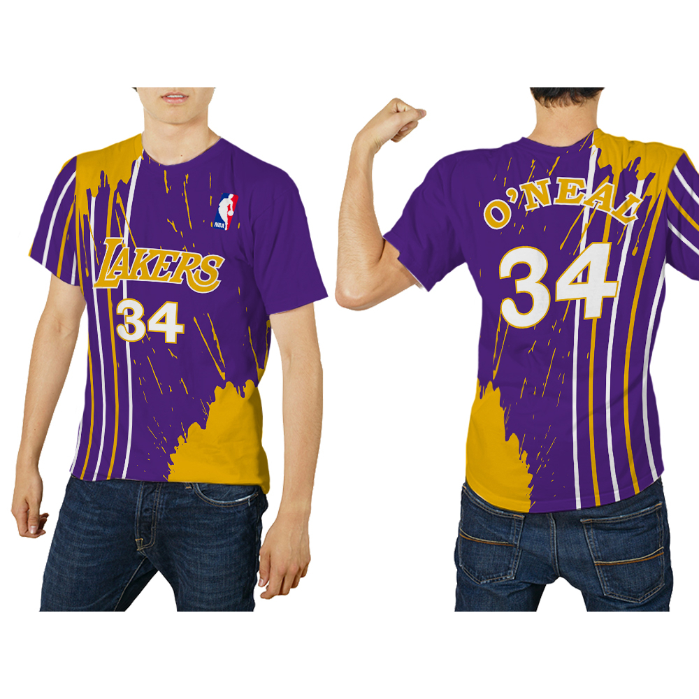 Baju Kaos Tshirt Jersey Retro Olahraga Basket Lakers Abstrak Pria Custom