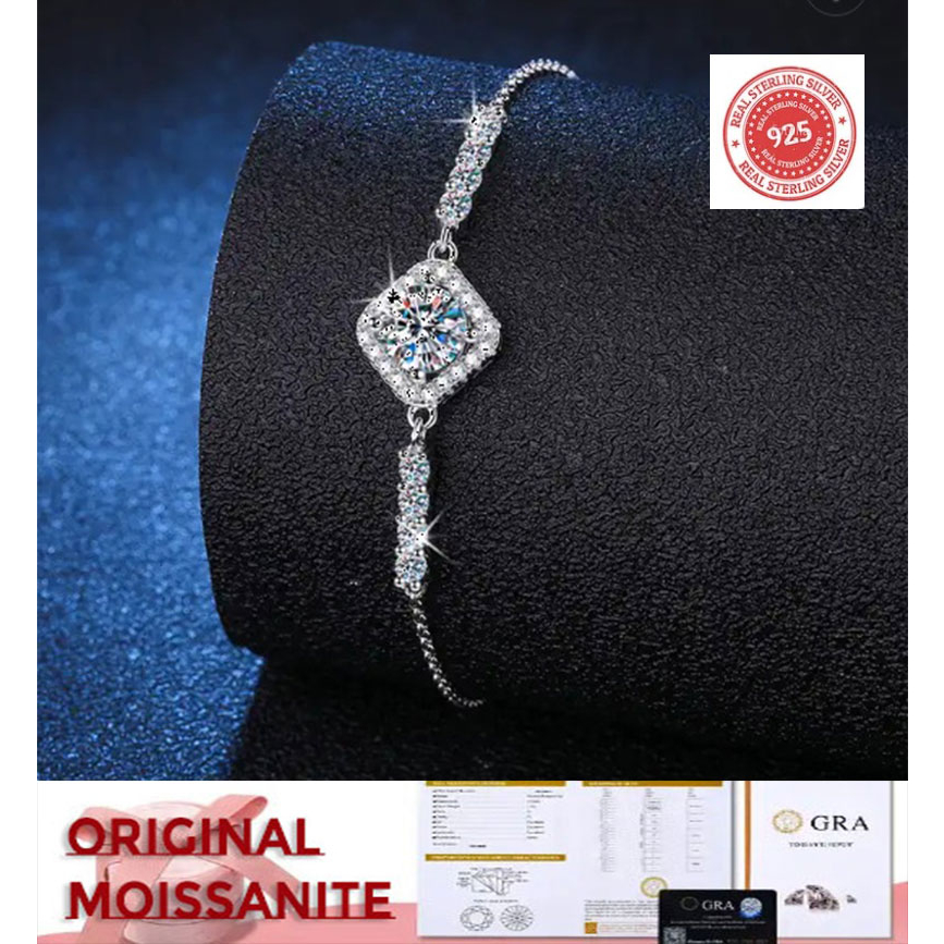 Gelang Ori Charm Moissanite Asli Perak 925 VVS 1 D GRA Memo