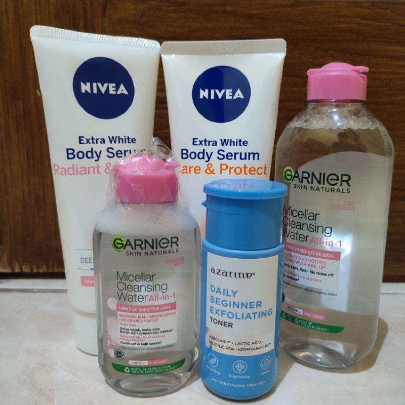 Garnier Micellar Water Pink & Biru 50/125/400 mL/Nivea Body Serum/Toner Azarine/Moist The Originote