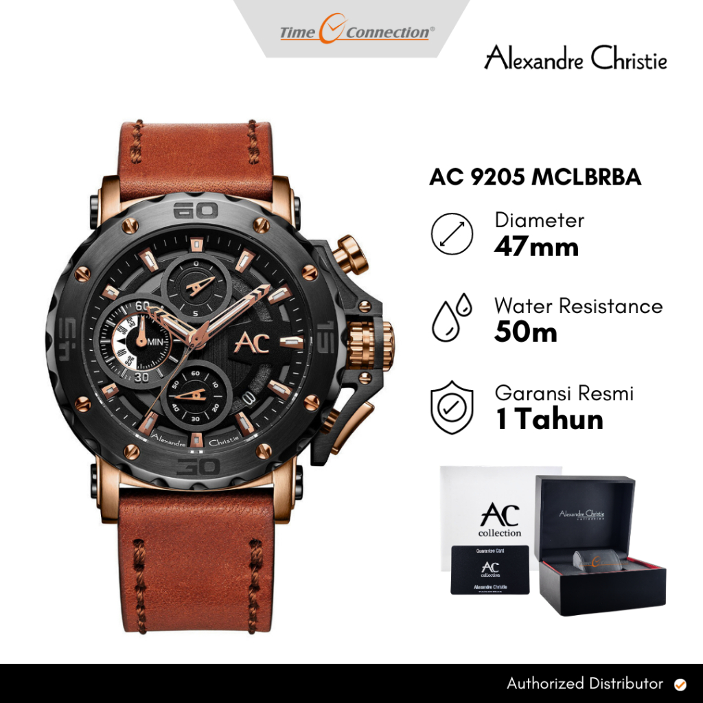 Alexandre Christie AC 9205 MCLBRBA Hitam Rosegold Original / Jam Tangan Pria Analog Kulit AC Collect