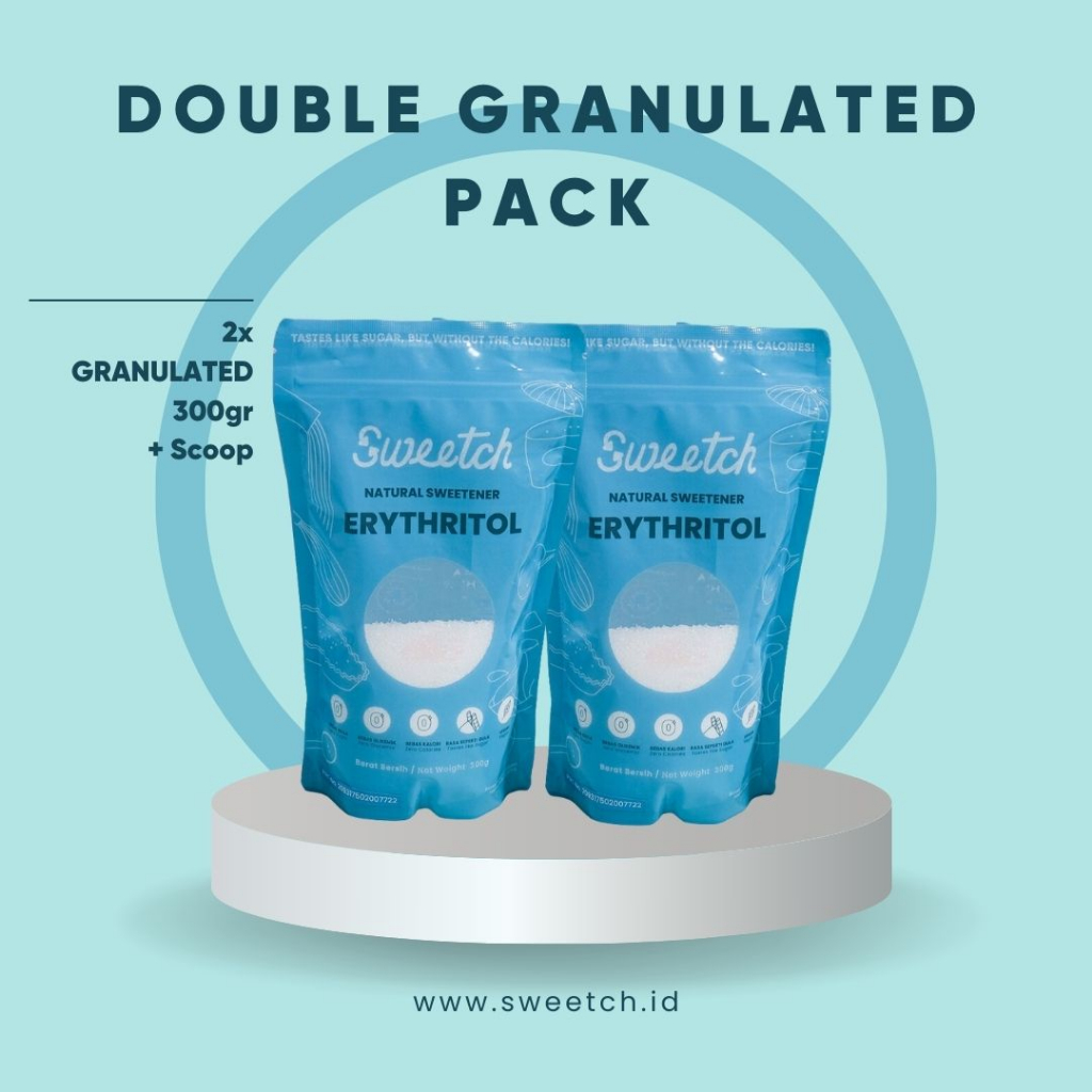 

Sweetch Erythritol Double Granulate Pack 2x 300gr / Pemanis Alami Tanpa Kalori / Pemanis Pengganti Gula / Gula Diabetes