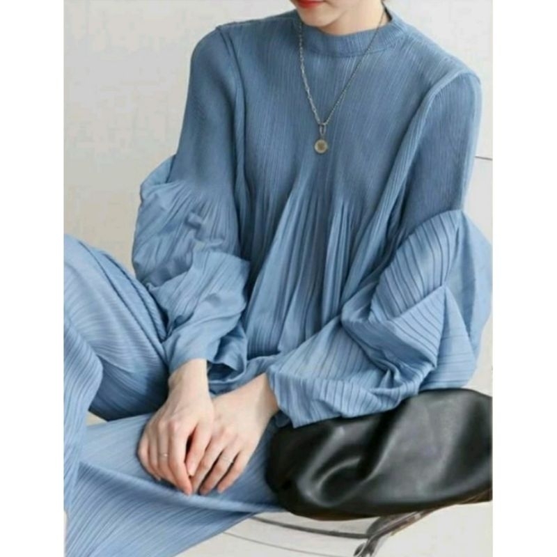 Blouse Pleats Draped Sleeve KYOKO Lengan Panjang Baru Murah - Baju Atasan Bahan Polyester Import Pol
