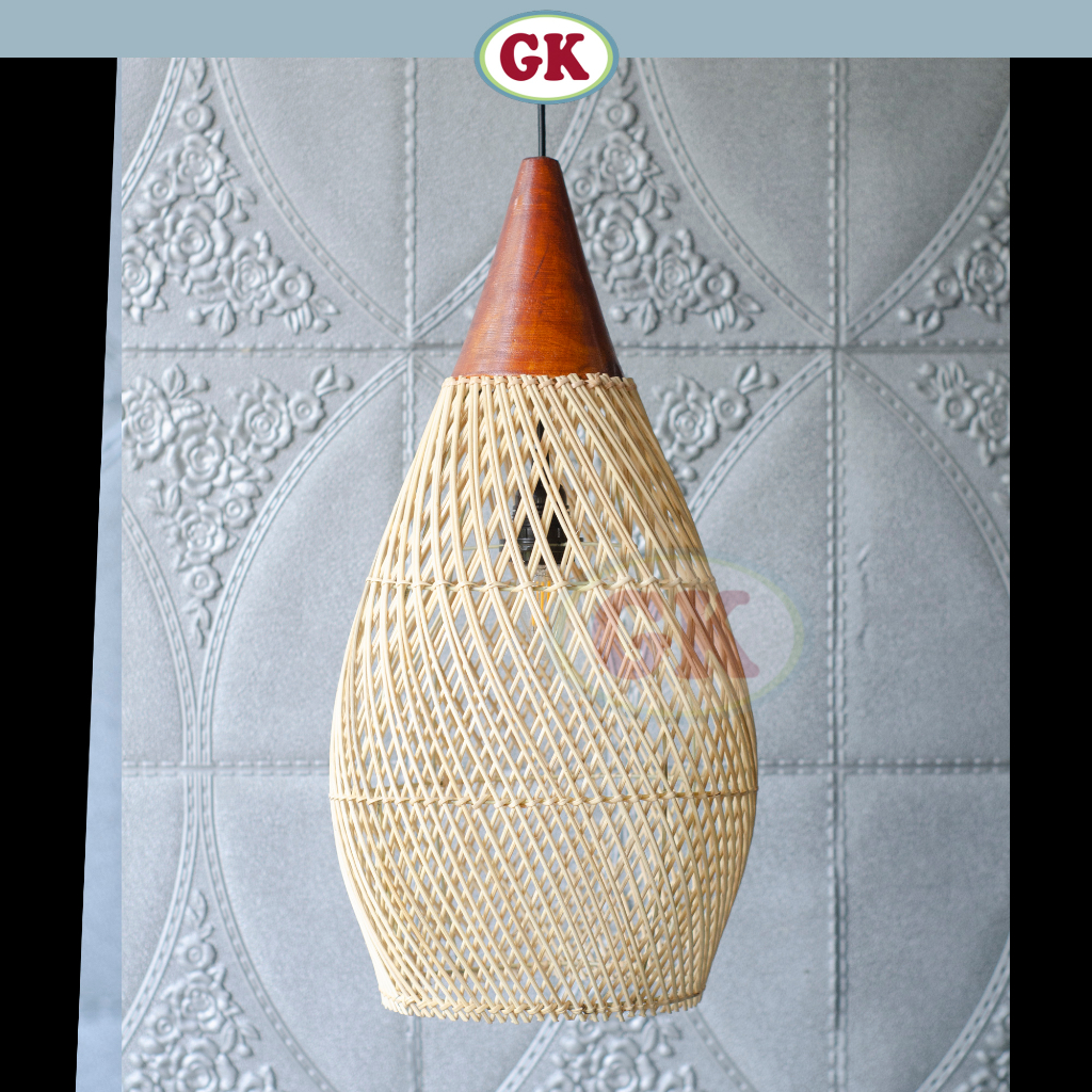 Kap Lampu Gantung Rotan KUBAH 14 - Dekorasi Lampu Kayu