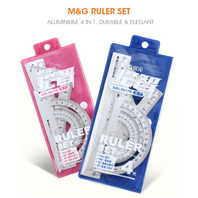 

M&G Ruler Set Aluminium ARL96178 | Busur| Penggaris Set Isi 4 Macam