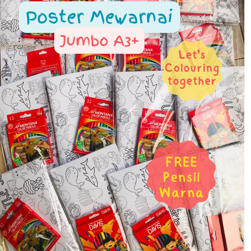 

Mewarnai Poster Jumbo A3 + Pensil Warna / Kertas Mewarnai A3+ / Hampers Ulang tahun anak / isi goodie bag ulang tahun