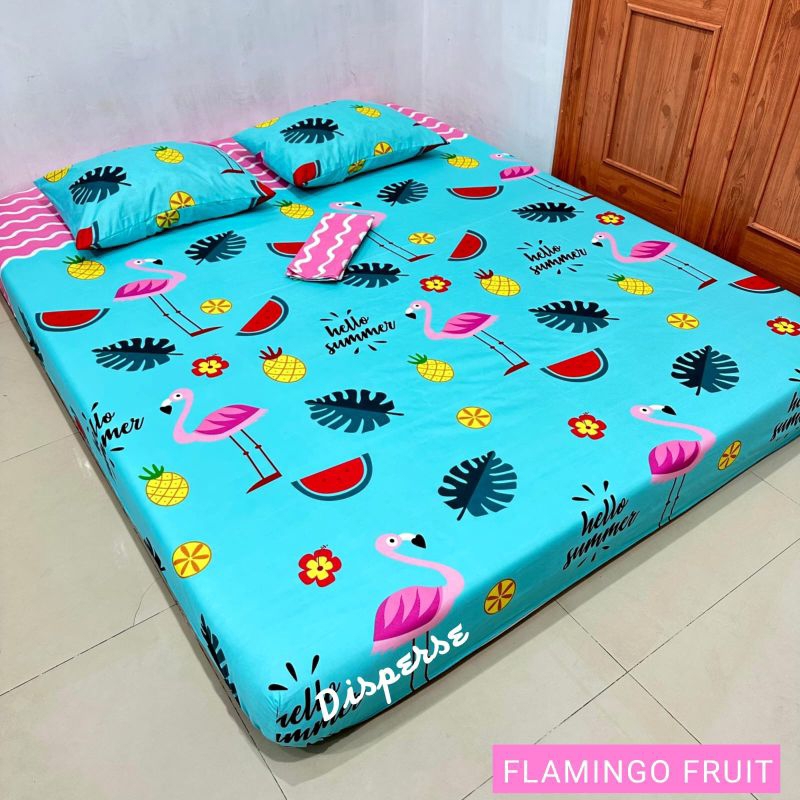 Sprei Homemade Terbaru Bahan Adem Motif Flamingo Fruits