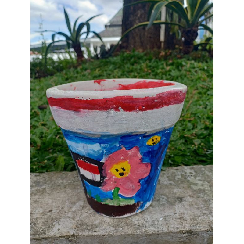 POT BUNGA TANAH LIAT DI GAMBAR LUKISAN