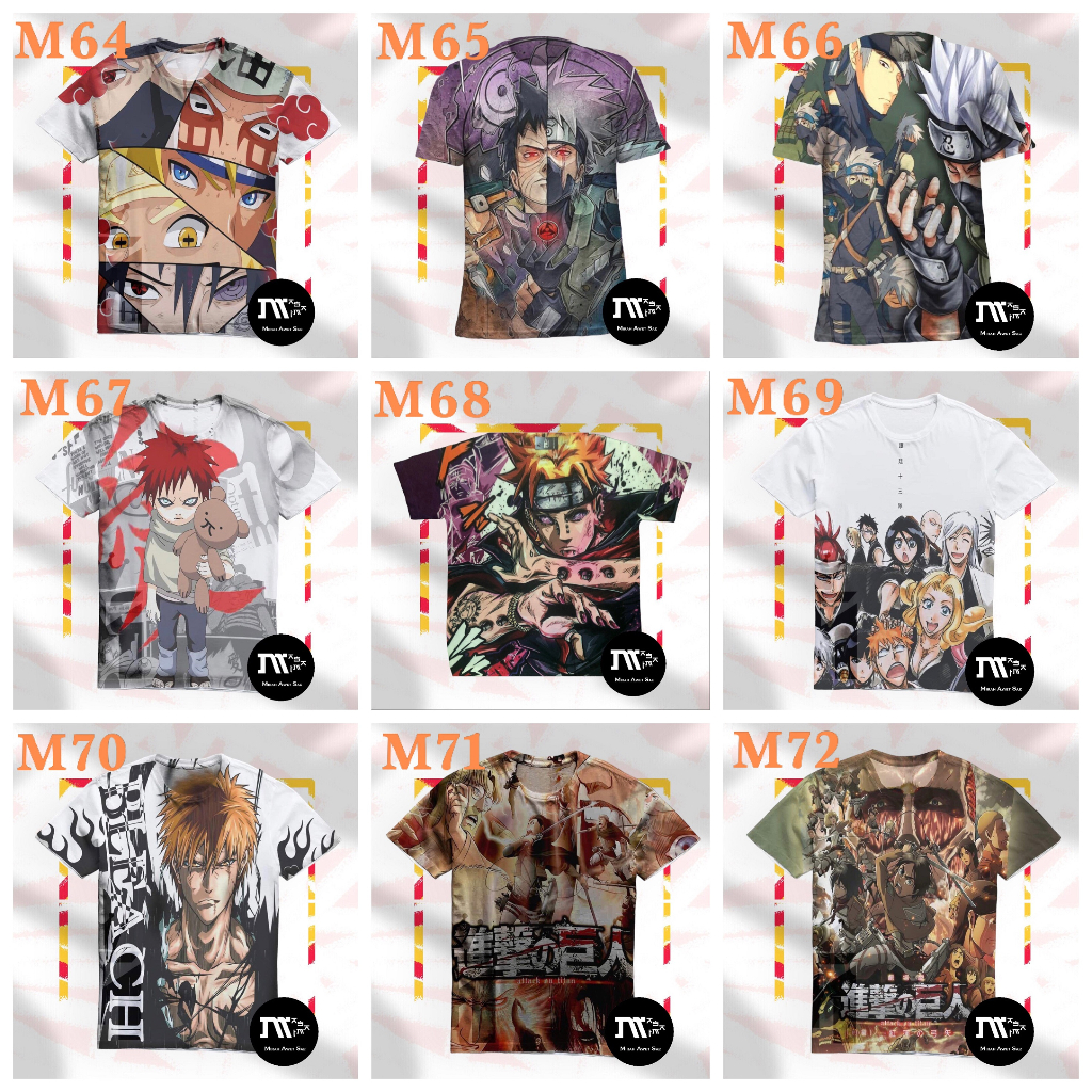 [DEWASA] Kaos T-Shirt Bangkok Full Print Anime Naruto Bleach Attack on Titan M64