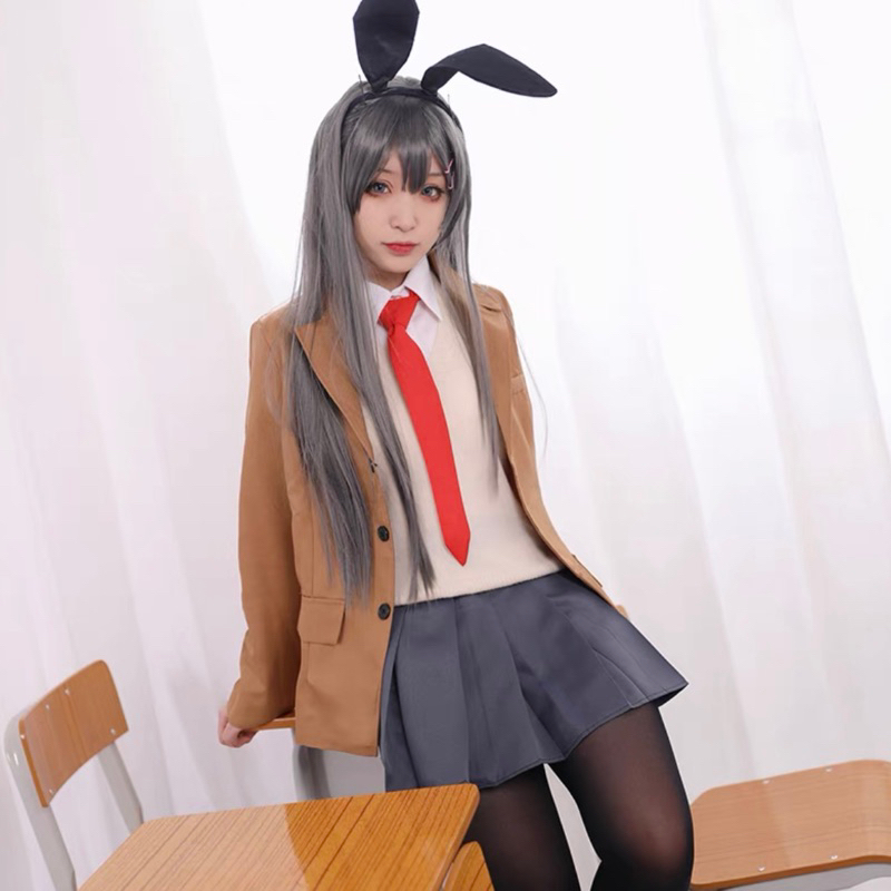 【Lolicos】Ready Mai Sakurajima Bunny Girl Senpai Cosplay Costume Anime Uniform Seifuku Fullset Wig Ko