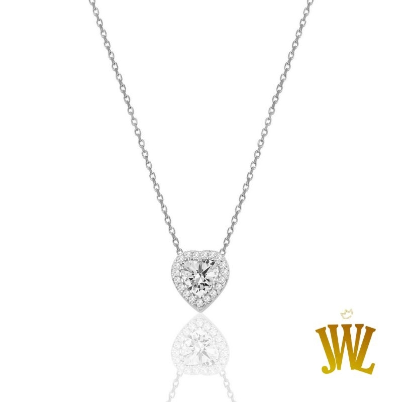 Jewellant - Kalung Hati Batu Zirkon Model Berlian Perak, Kalung Wanita Perak Silver 925 Asli, Diamond Model Heart Necklace