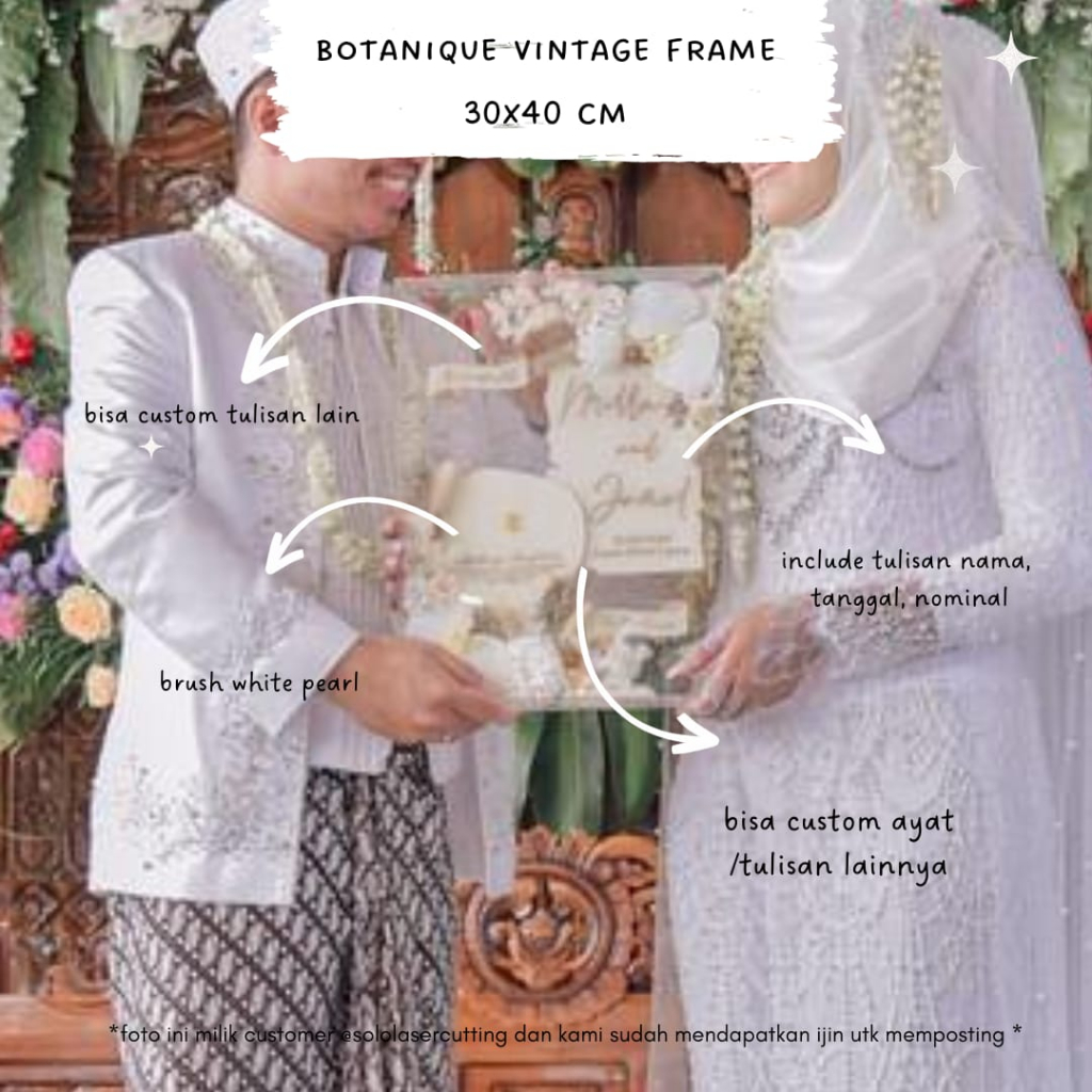 BOTANIQUE VINTAGE FRAME 30 X 40 cm Mahar Pernikahan  GIFT ANNIVERSARY BIRTHDAY PIGURA MAHAR ACRYLIC 