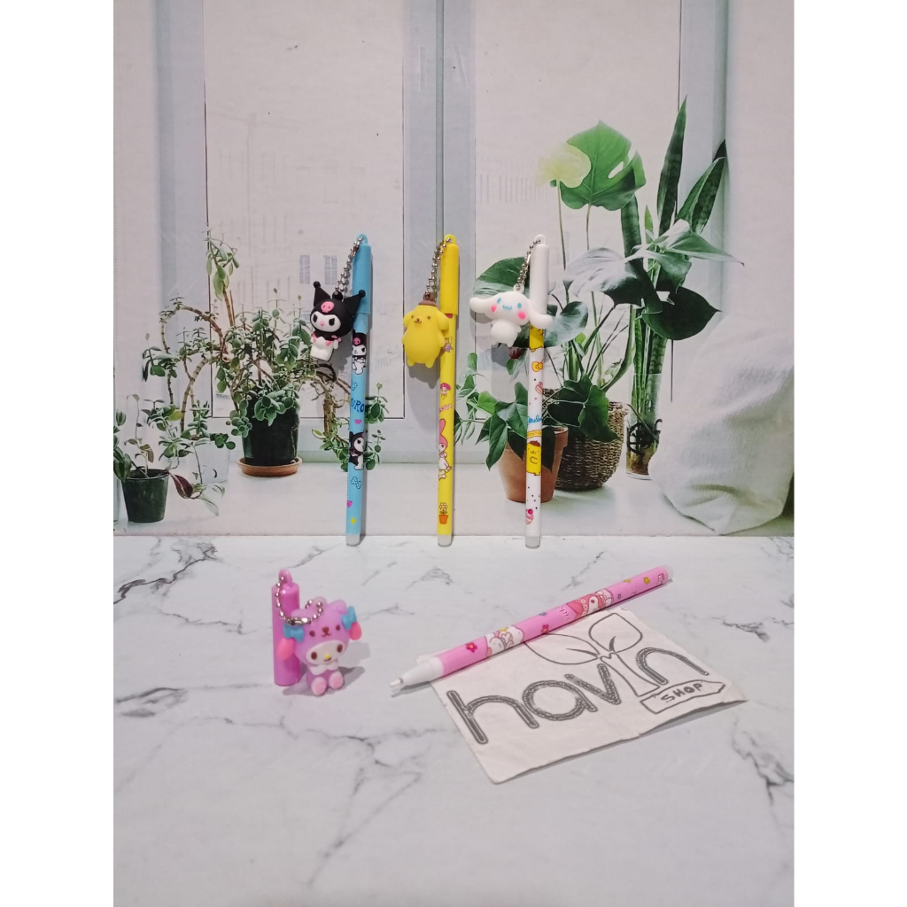 

HJK (12Pc) Pen Gantung Besi Rantai SANRIO CINNAMOROLL KUROMI POMPOMPURIN Pena Ballpen Gel B 600