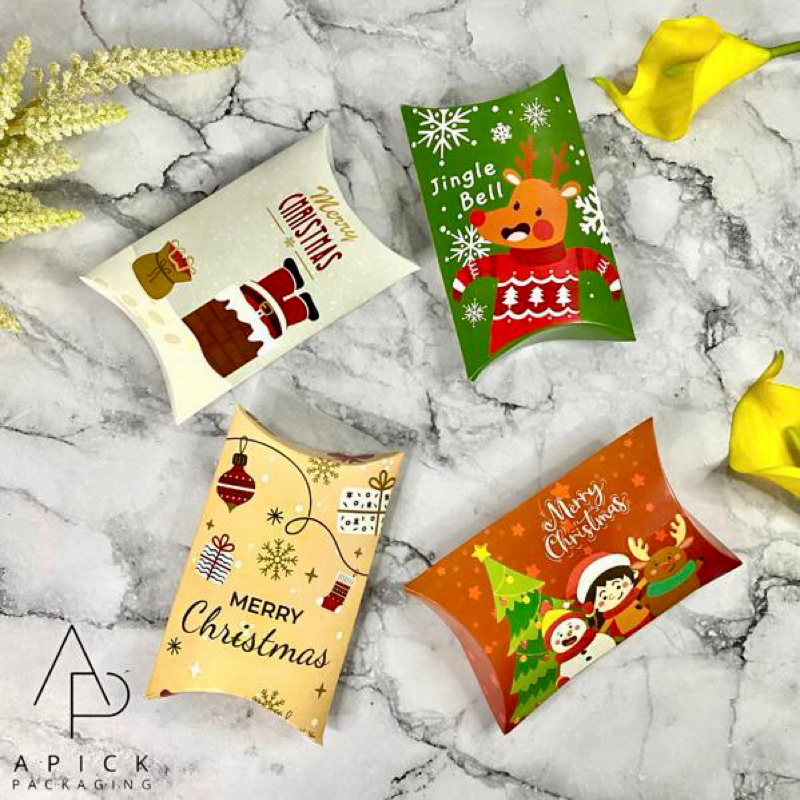 

PILLOW BOX PACKAGING / Pillow Box Christmas / Pillow Gift Box Hampers / Kotak Souvenir Natal / Kotak Snack
