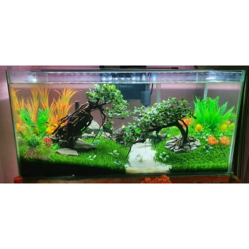 Louay_Idstore Rumput Sintetis Swiss Full Hijau Aquarium Ukuran 50X20 50X25 50X30 50X40 50X50