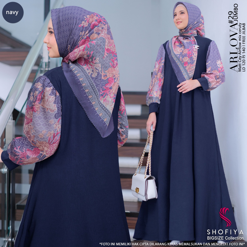 arlova29-navy dress jumbo ld 120 pakaian baju gamis syari gaun long dres longdress maxi maxy xxl one