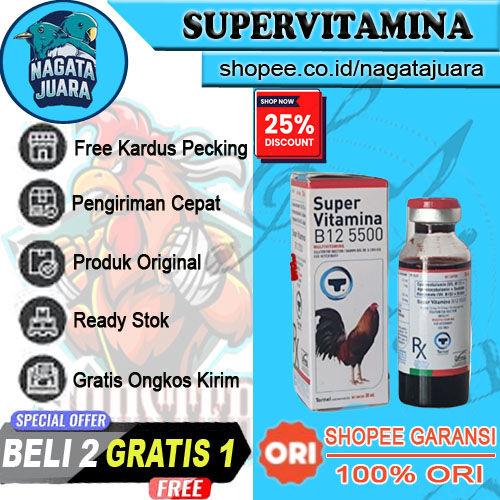 Supervitamina B12 5500 - Doping Suntik Ayam Aduan Laga Import Mexico Isi 30 ML