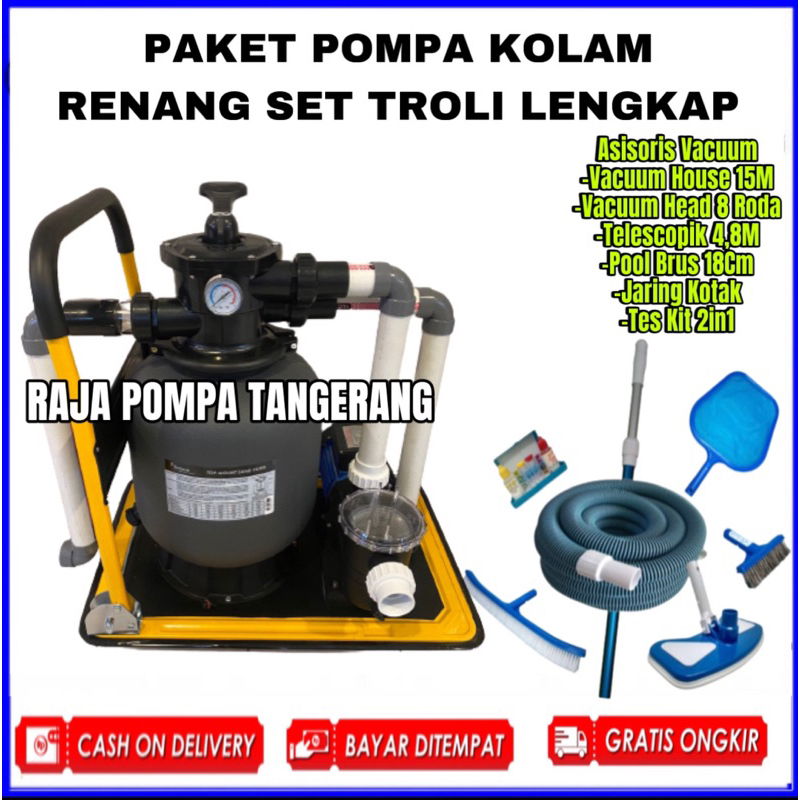 Mesin Paket Pompa Kolam Renang 1/2Hp Set Troli Mesin Vacuum kolam