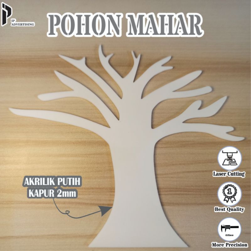 HIASAN MAHAR BENTUK POHON AKRILIK PUTIH | ORNAMEN MAHAR SILUET POHON MDF / GOLD