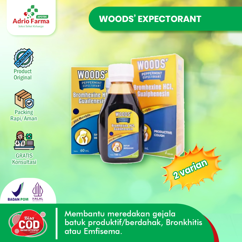 WOODS - EXPECTORANT Syrup @ 60ml / 100ml - Meringankan Gejala Batuk Berdahak - Obat Batuk Berdahak