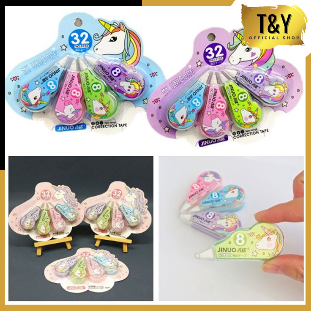 

T&Y Correction Tape Karakter 4In1 Penghapus Pulpen Roll Isi 4 pcs Karakter Lucu Unicorn Penghapus Pena Tip-Ex Kertas Mini 4in1 Tip Ex Set 4 Pcs