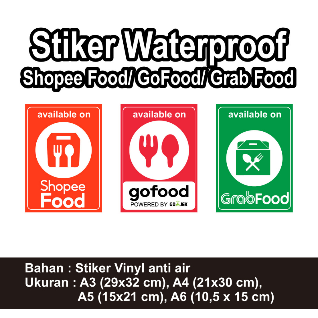 Stiker Waterproof  Shopee Food/ GoFood/ Grab Food