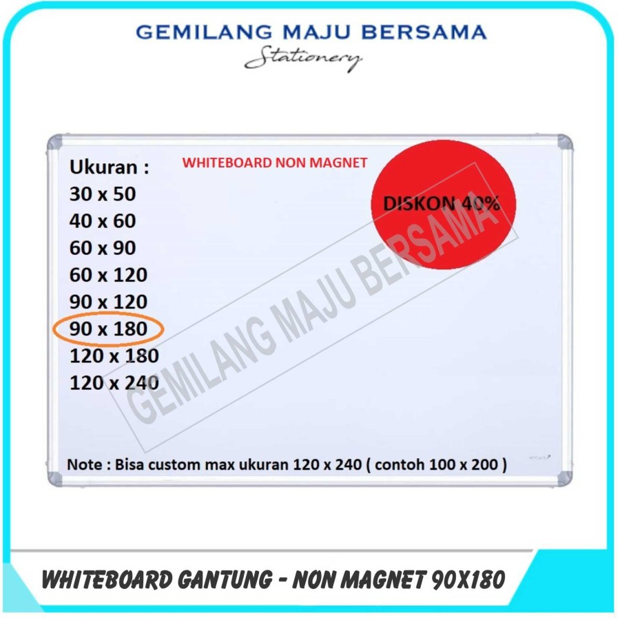 

WHITEBOARD / PAPAN TULIS GANTUNG 90 x 180 CM (NON MAGNET)