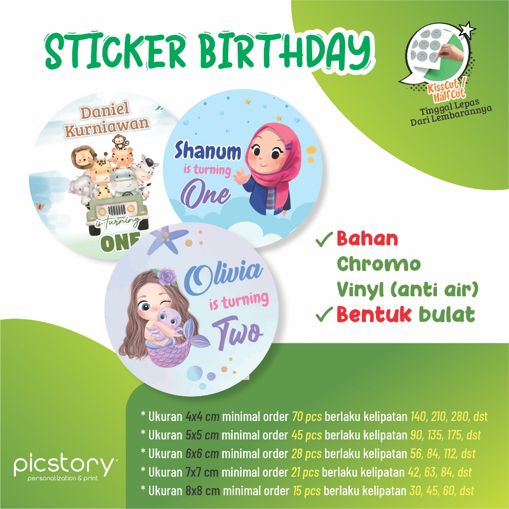

Stiker Bulat Ulang Tahun Anak / Cetak Sticker Ultah Birthday / Souvenir Birthday