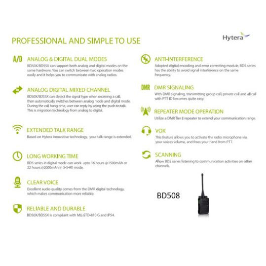 Hytera BD508 Digital Analog Business DMR Portable Two-way Radio