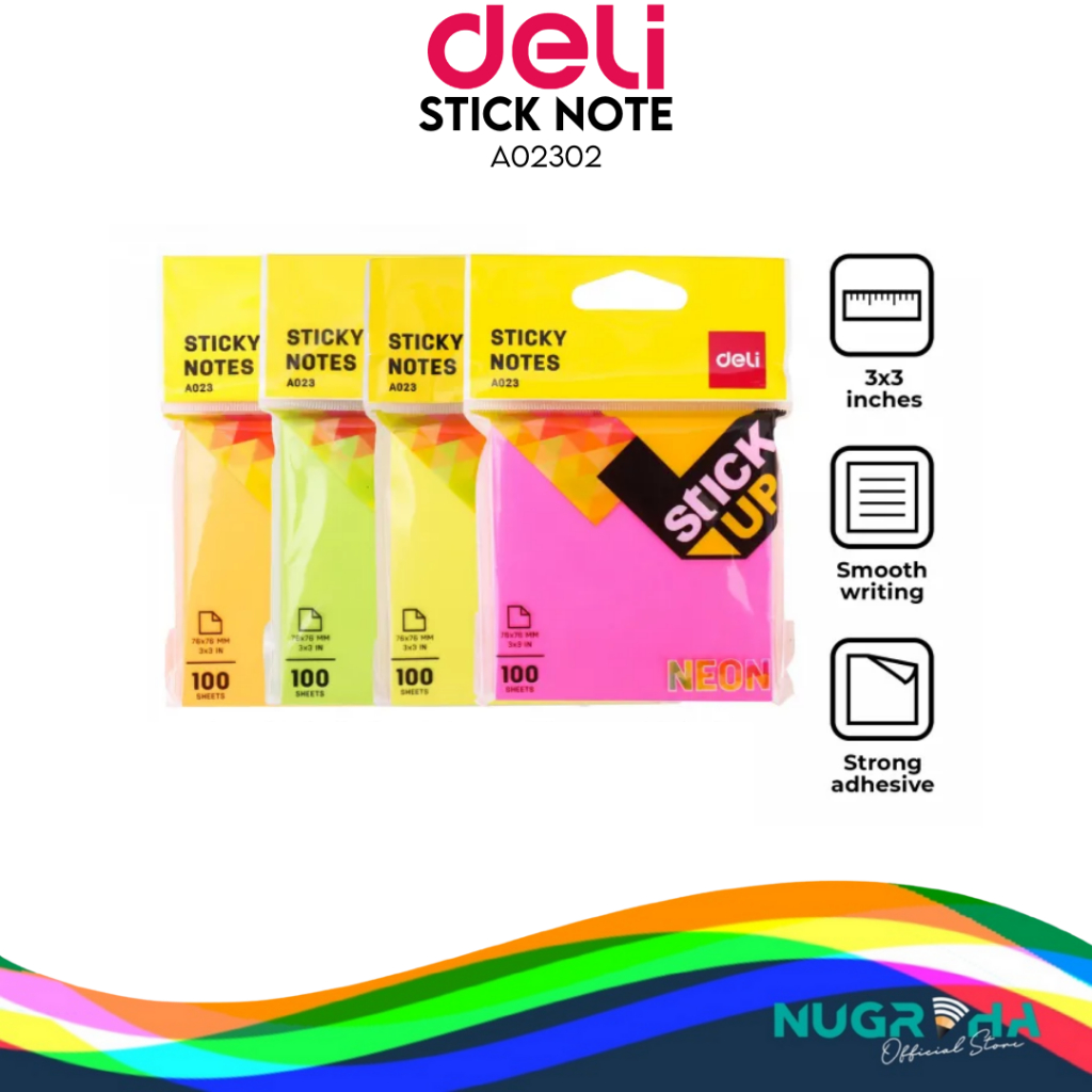 

DELI STICK STICKY NOTE PAD NEON 76X76 A02302