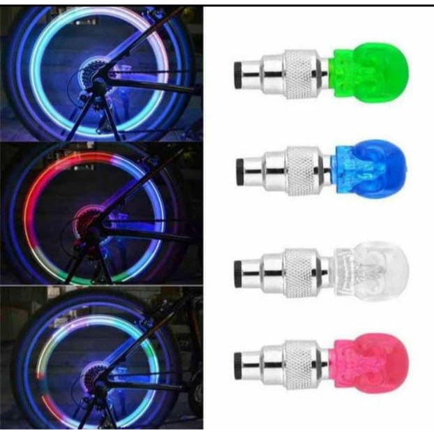 TUTUP PENTIL NYALA TENGKORAK Tutup Pentil Ban Roda Lampu LED Nyala Sepeda Motor Mobil Bike Car Neon