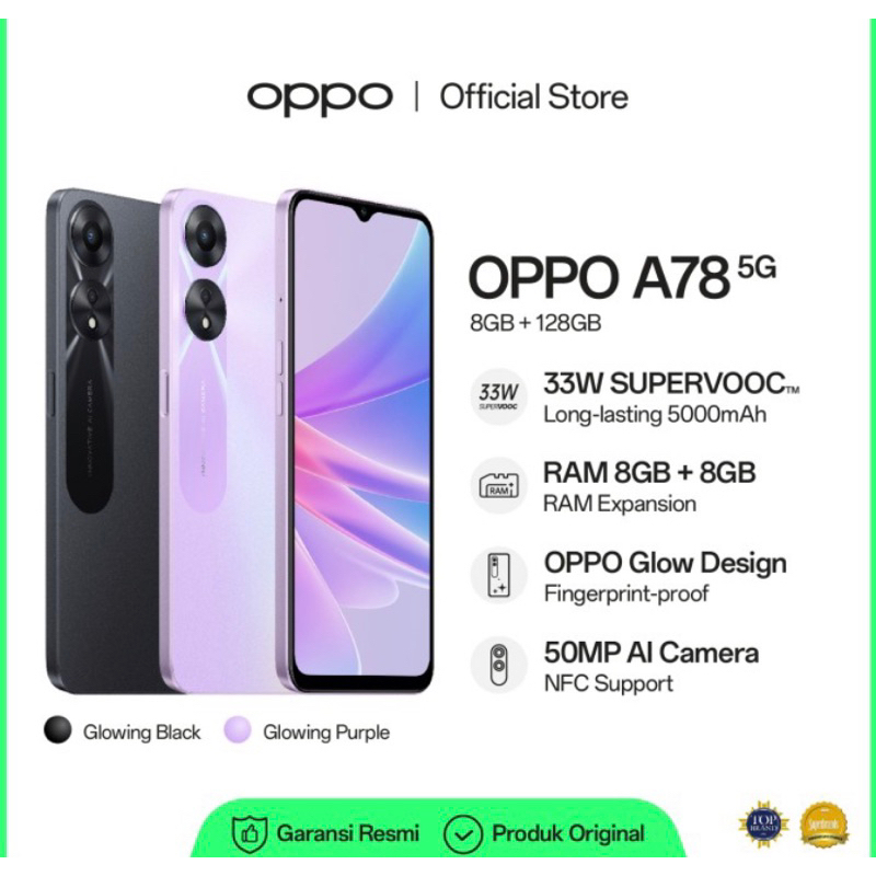 OPPO A78 5G Ram 8+8/128GB Smartphone Android Garansi Resmi