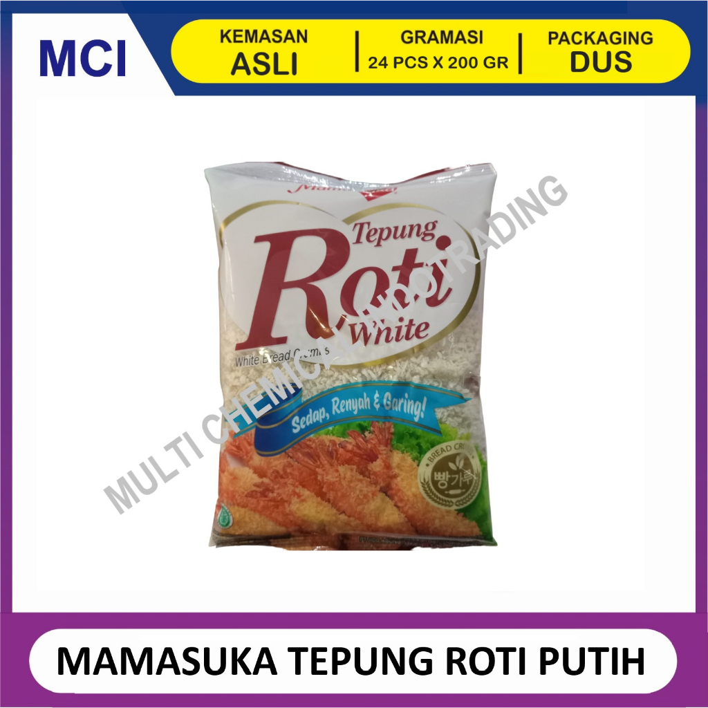 

TEPUNG ROTI PUTIH MAMASUKA WHITE BREAD CRUMB MAMA SUKA 200 GR - 1 DUS 24 PCS