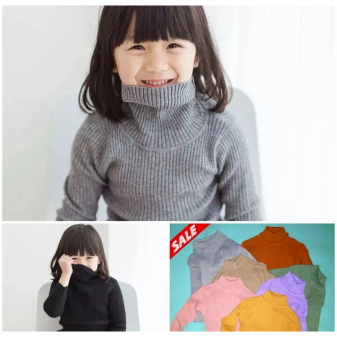 sweater rajut anak-sweater rajut turtleneck anak Baju Rajut Anak Perempuan Lengan Panjang Gaya Korea